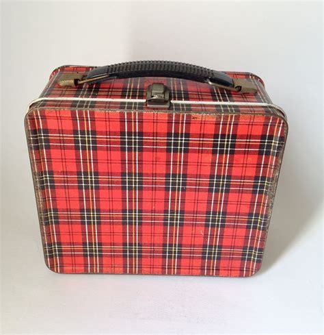 red plaid metal lunch box|checkered lunch box.